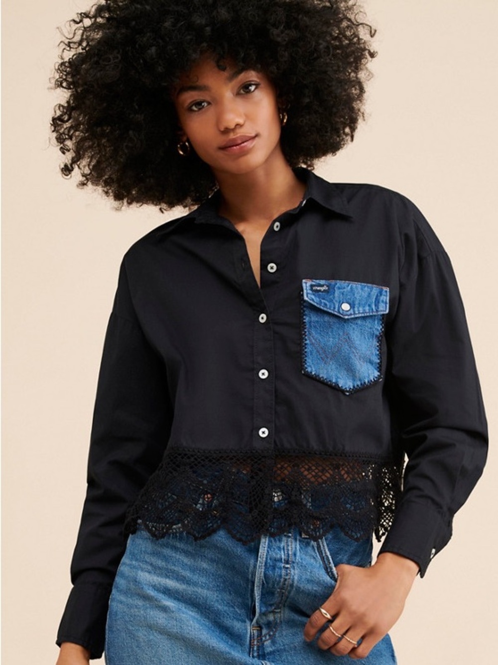 re_nuuly x Tricia Fix cropped lace button-down shirt Size S